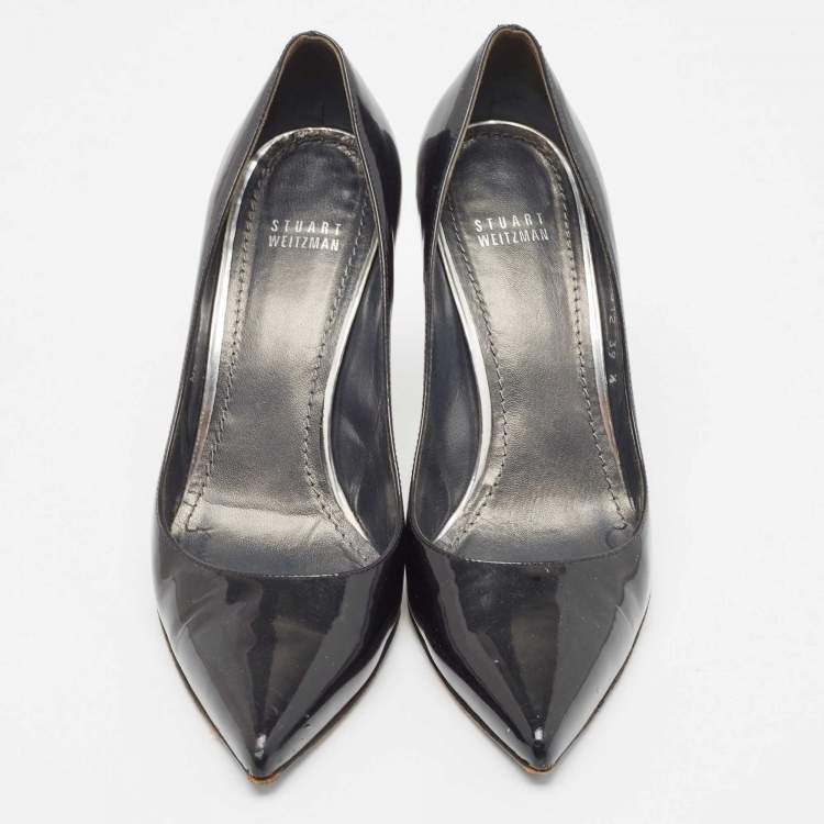 Pre Owned Stuart Weitzman Black Patent Leather Pointed Toe Pumps Size 39.5