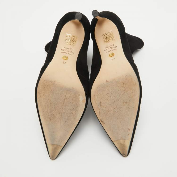 Pre Owned Stuart Weitzman Black Suede Pointed Toe Ankle Booties Size 35
