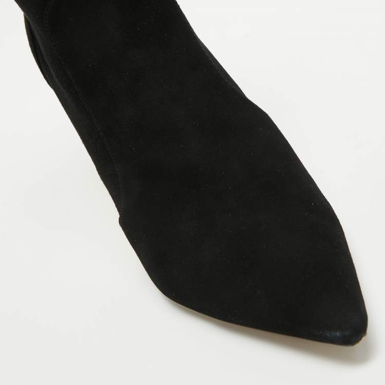 Pre Owned Stuart Weitzman Black Suede Pointed Toe Ankle Booties Size 35