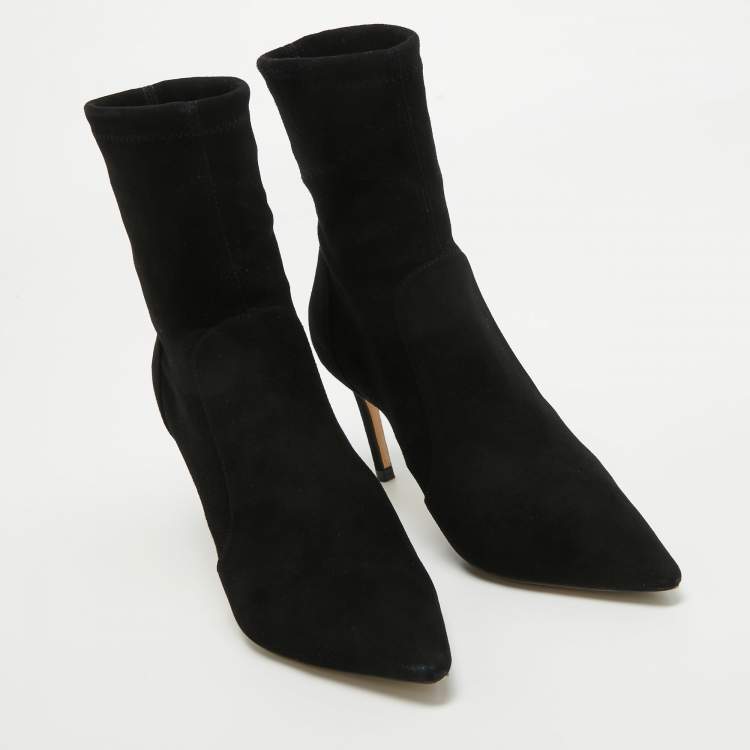 Pre Owned Stuart Weitzman Black Suede Pointed Toe Ankle Booties Size 35