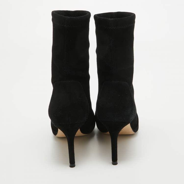 Pre Owned Stuart Weitzman Black Suede Pointed Toe Ankle Booties Size 35