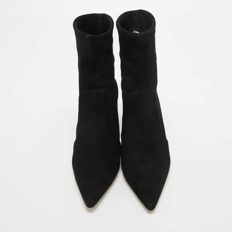 Pre Owned Stuart Weitzman Black Suede Pointed Toe Ankle Booties Size 35