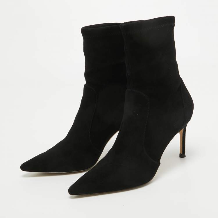 Pre Owned Stuart Weitzman Black Suede Pointed Toe Ankle Booties Size 35