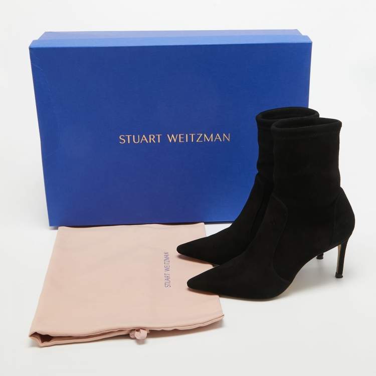 Pre Owned Stuart Weitzman Black Suede Pointed Toe Ankle Booties Size 35