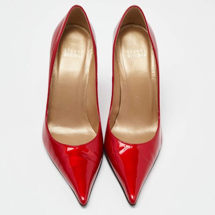 Pre Owned Stuart Weitzman Red Patent Pointed Pumps Size 38