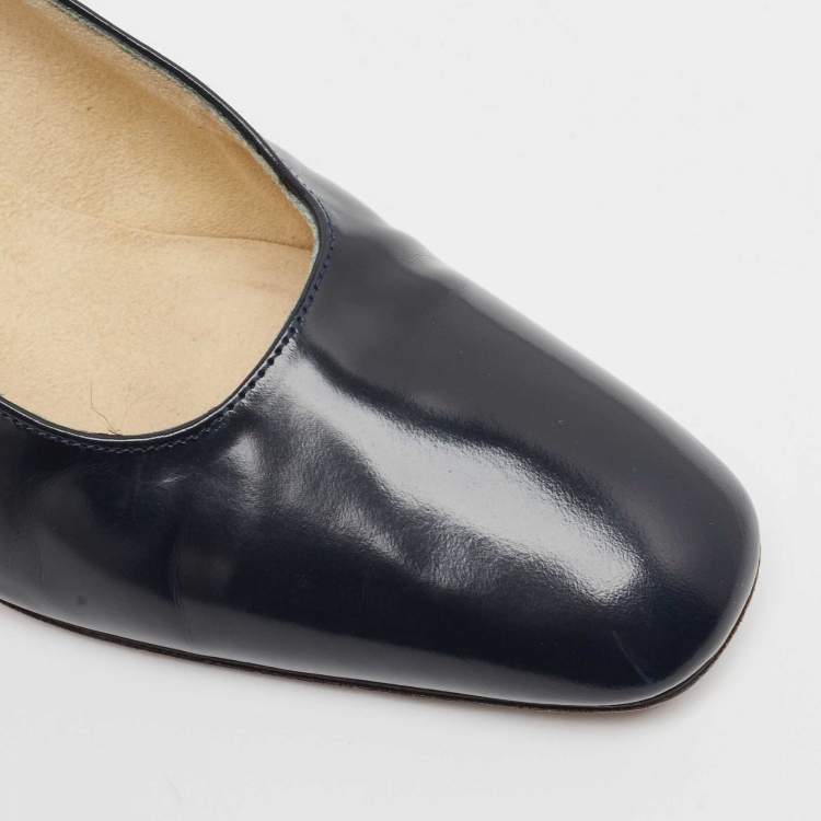 Pre Owned Stuart Weitzman Navy Blue Patent Leather Square Toe Pumps Size 38
