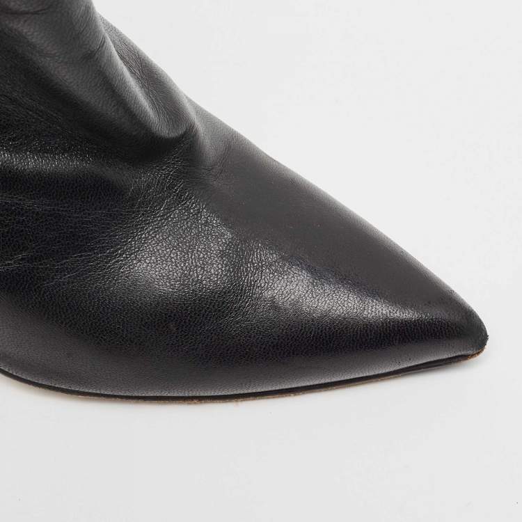Pre Owned Stuart Weitzman Black Leather Ankle Length Pointed Toe Booties Size 39.5