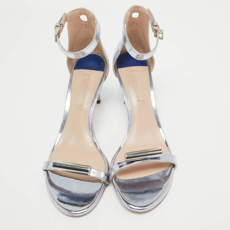 مملوكة مسبقًا Stuart Weitzman Metallic Blue Leather Ankle Strap Sandals Size 39.5