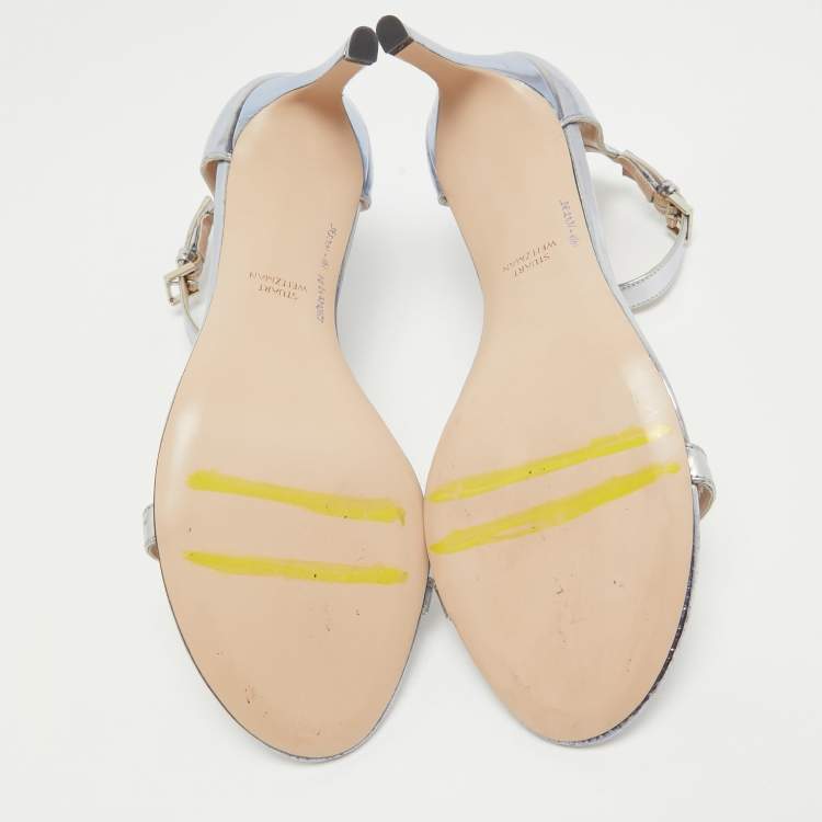 مملوكة مسبقًا Stuart Weitzman Metallic Blue Leather Ankle Strap Sandals Size 39.5