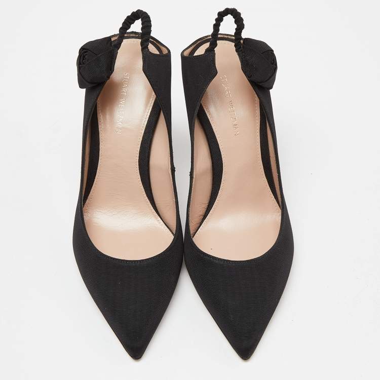 Pre Owned Stuart Weitzman Black Canvas Elastic Pointed Toe Pumps Size 37.5