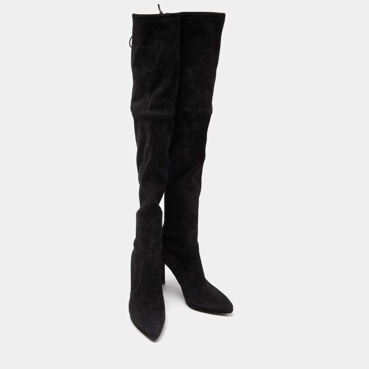 Pre Owned Stuart Weitzman Black Suede Over The Knee Length Boots Size 37