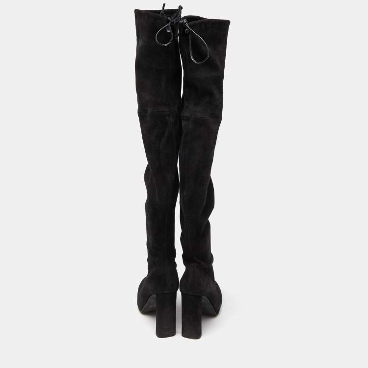 Pre Owned Stuart Weitzman Black Suede Over The Knee Length Boots Size 37