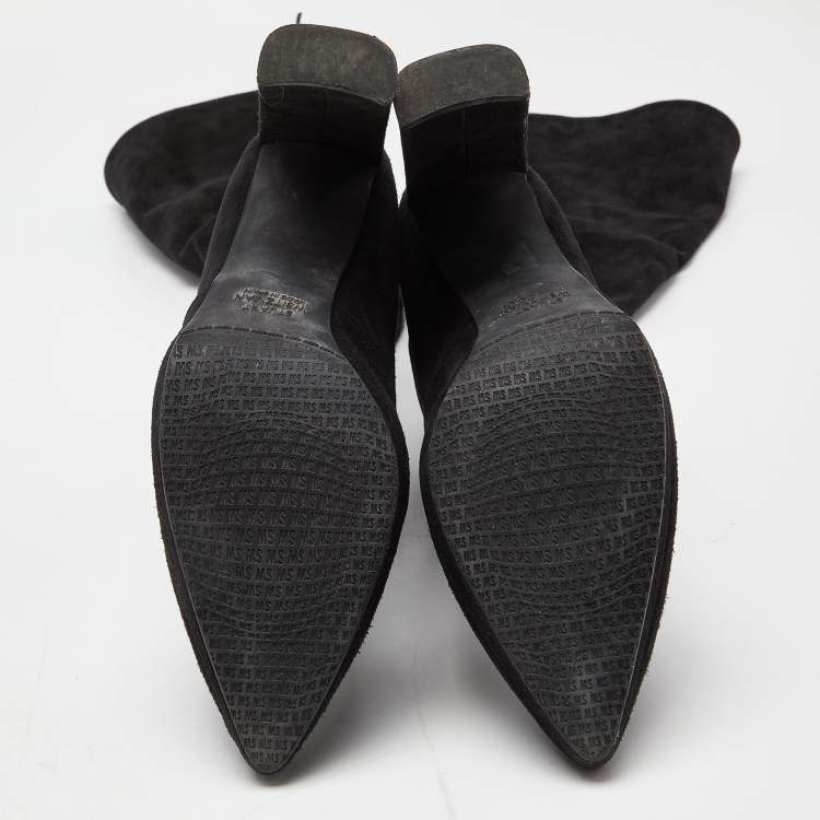 Pre Owned Stuart Weitzman Black Suede Over The Knee Length Boots Size 37
