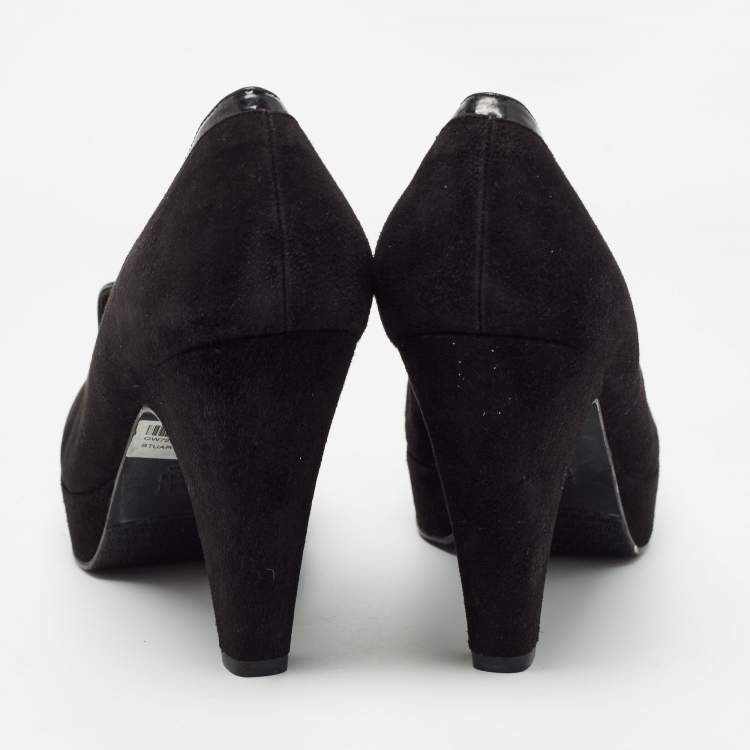 Pre Owned Stuart Weitzman Black Suede and Patent Leather Platform Pumps Size 40
