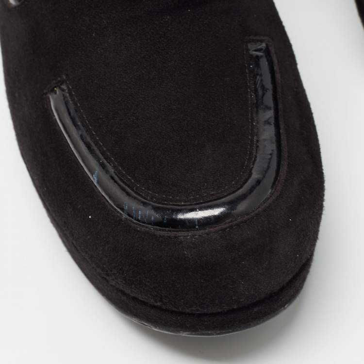 Pre Owned Stuart Weitzman Black Suede and Patent Leather Platform Pumps Size 40