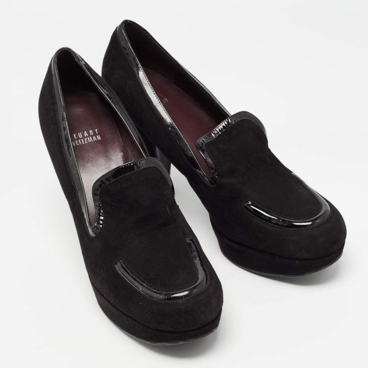 Pre Owned Stuart Weitzman Black Suede and Patent Leather Platform Pumps Size 40