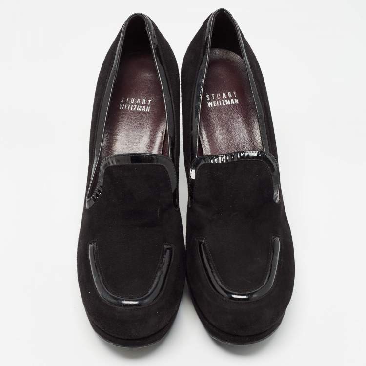 Pre Owned Stuart Weitzman Black Suede and Patent Leather Platform Pumps Size 40