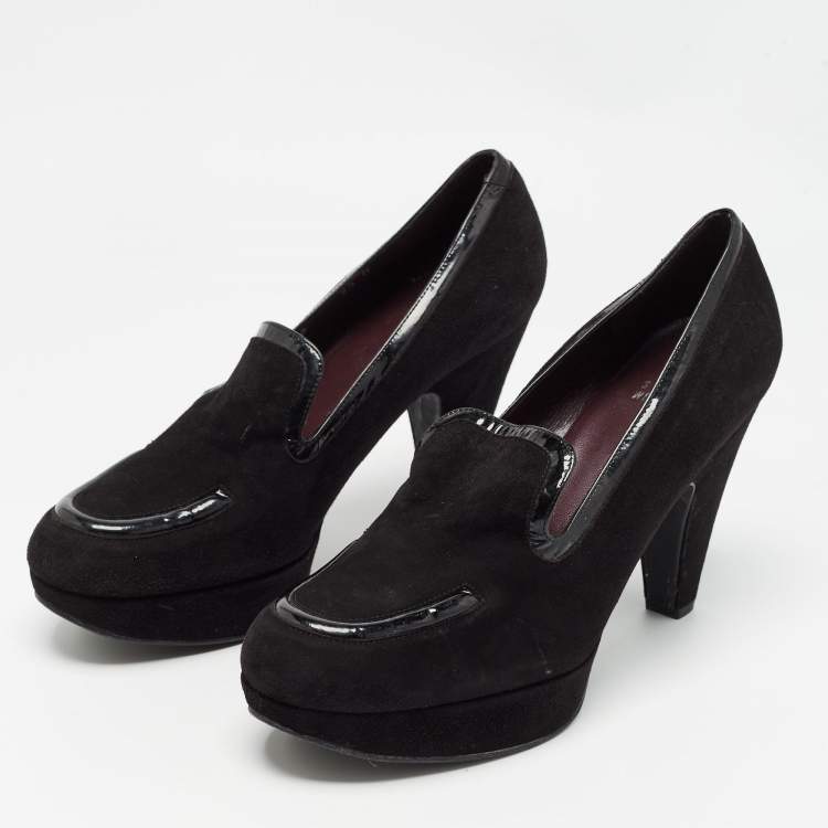 Pre Owned Stuart Weitzman Black Suede and Patent Leather Platform Pumps Size 40