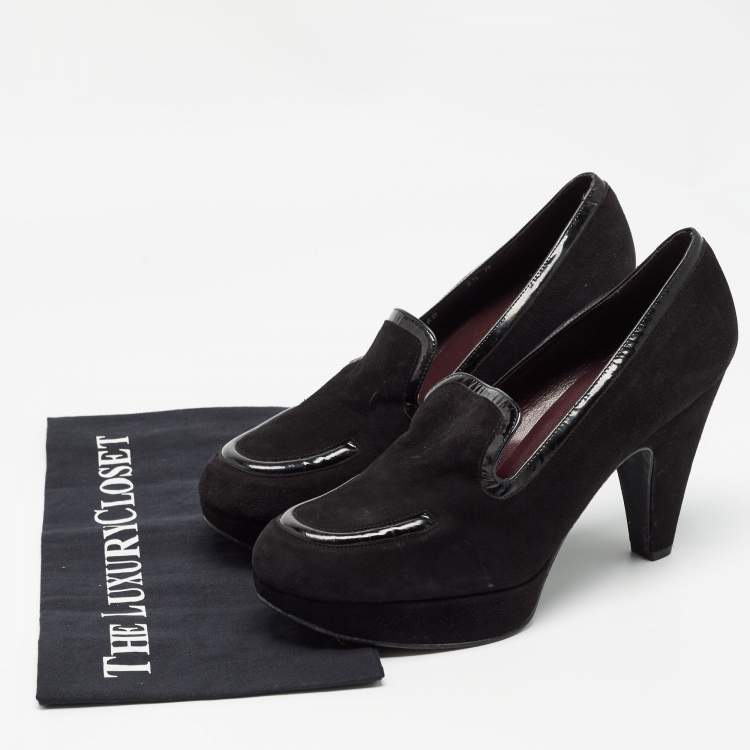 Pre Owned Stuart Weitzman Black Suede and Patent Leather Platform Pumps Size 40
