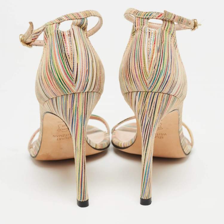 Pre Owned Stuart Weitzman Multicolor Suede Razzle Sandals Size 36.5