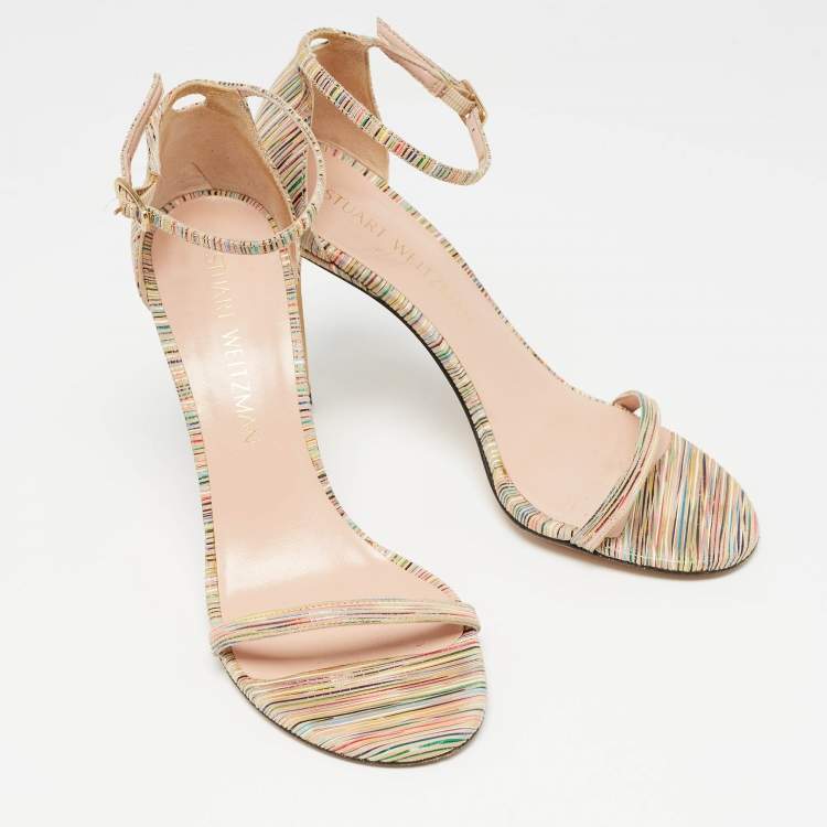 Pre Owned Stuart Weitzman Multicolor Suede Razzle Sandals Size 36.5