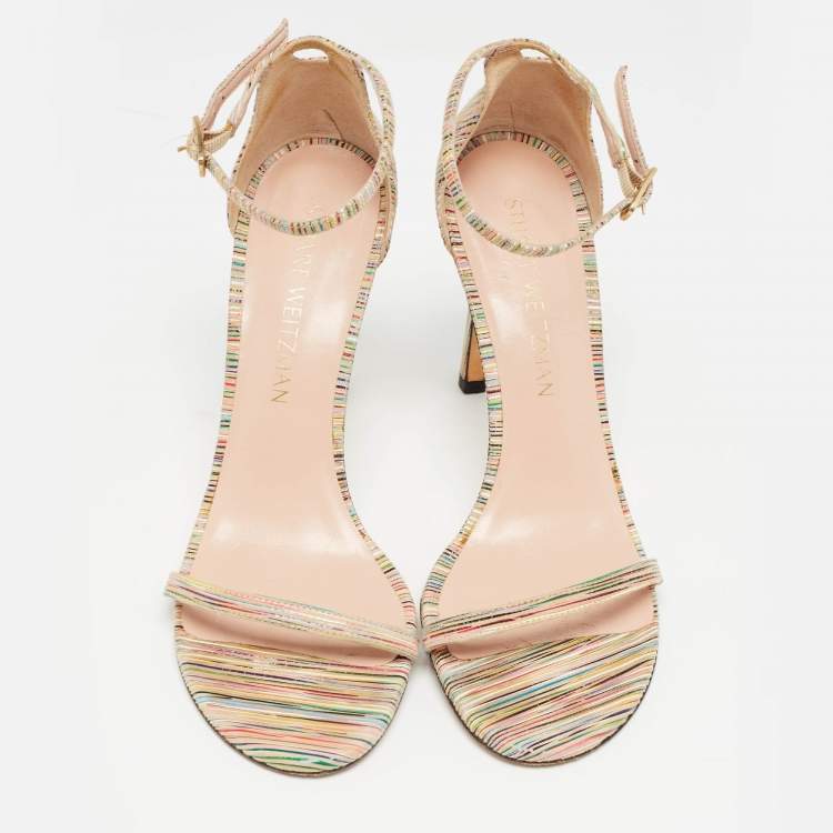 Pre Owned Stuart Weitzman Multicolor Suede Razzle Sandals Size 36.5