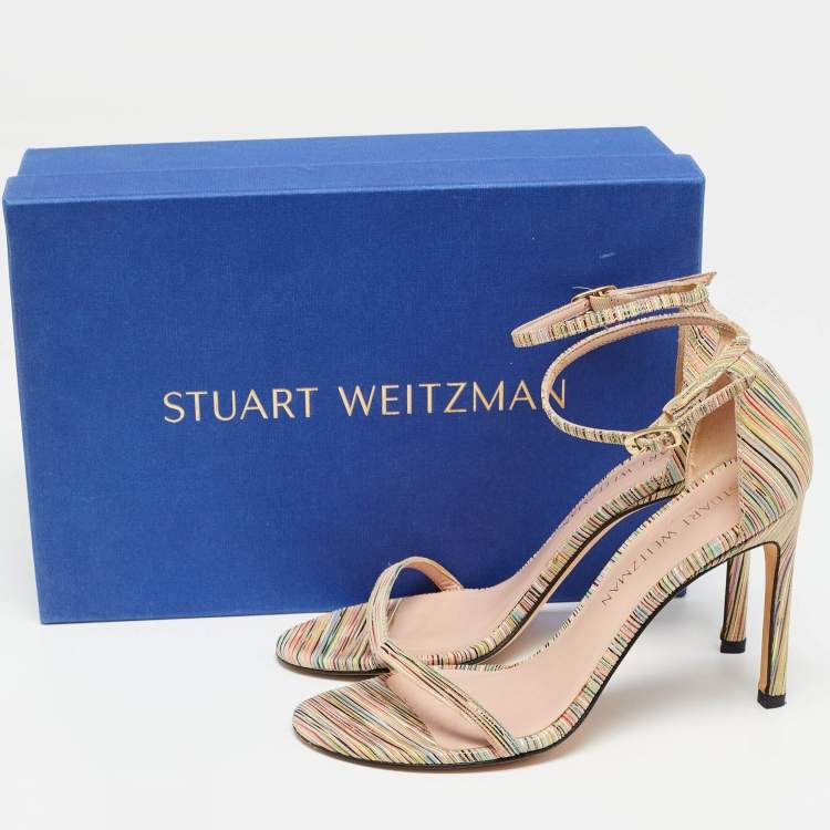 Pre Owned Stuart Weitzman Multicolor Suede Razzle Sandals Size 36.5