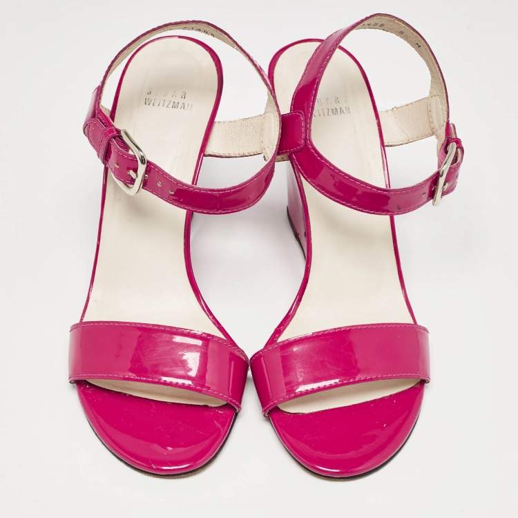 Pre Owned Stuart Weitzman Purple Patent  Wedge Sandals Size 39