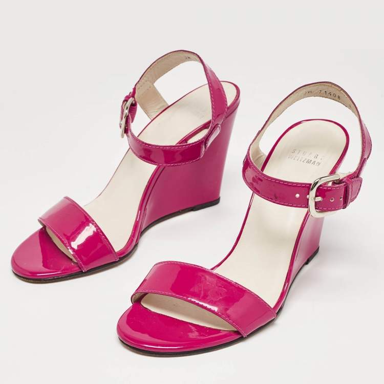 Pre Owned Stuart Weitzman Purple Patent  Wedge Sandals Size 39