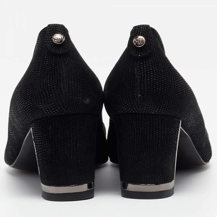 Pre Owned Stuart Weitzman Black Textured Suede Pointed Toe Pumps Size 38.5