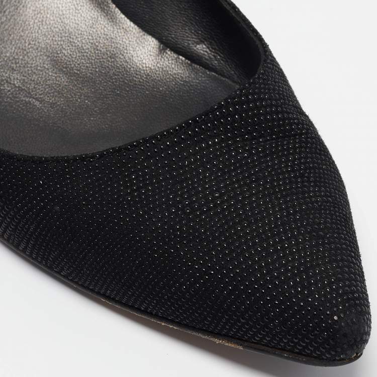 Pre Owned Stuart Weitzman Black Textured Suede Pointed Toe Pumps Size 38.5