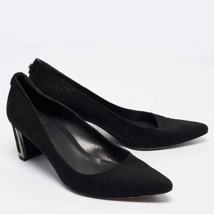 Pre Owned Stuart Weitzman Black Textured Suede Pointed Toe Pumps Size 38.5