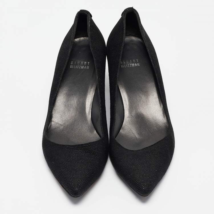 Pre Owned Stuart Weitzman Black Textured Suede Pointed Toe Pumps Size 38.5