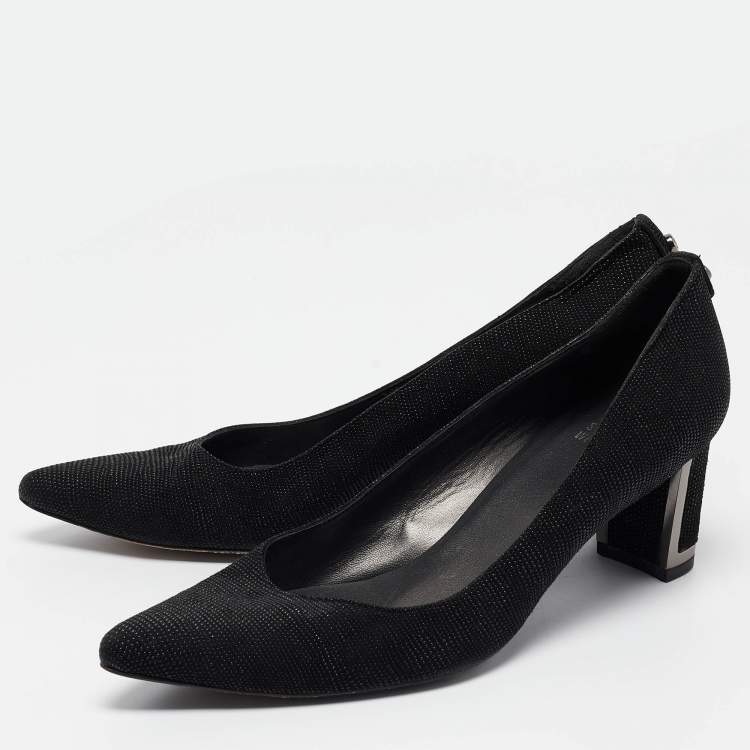Pre Owned Stuart Weitzman Black Textured Suede Pointed Toe Pumps Size 38.5