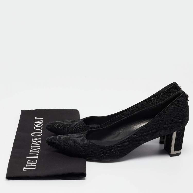 Pre Owned Stuart Weitzman Black Textured Suede Pointed Toe Pumps Size 38.5