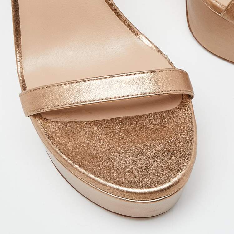 Pre Owned Stuart Weitzman Metallic Leather Nudist Hollywood Platform Sandals Size 39