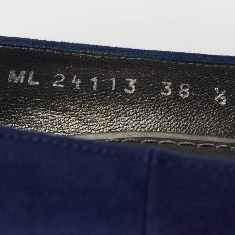 Pre Owned Stuart Weitzman Blue Suede Peep Toe Pumps Size 38.5