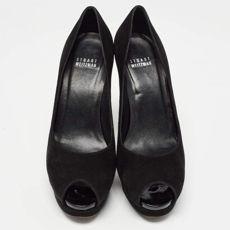 Pre Owned Stuart Weitzman Black Suede Peep Toe Pumps Size 38.5