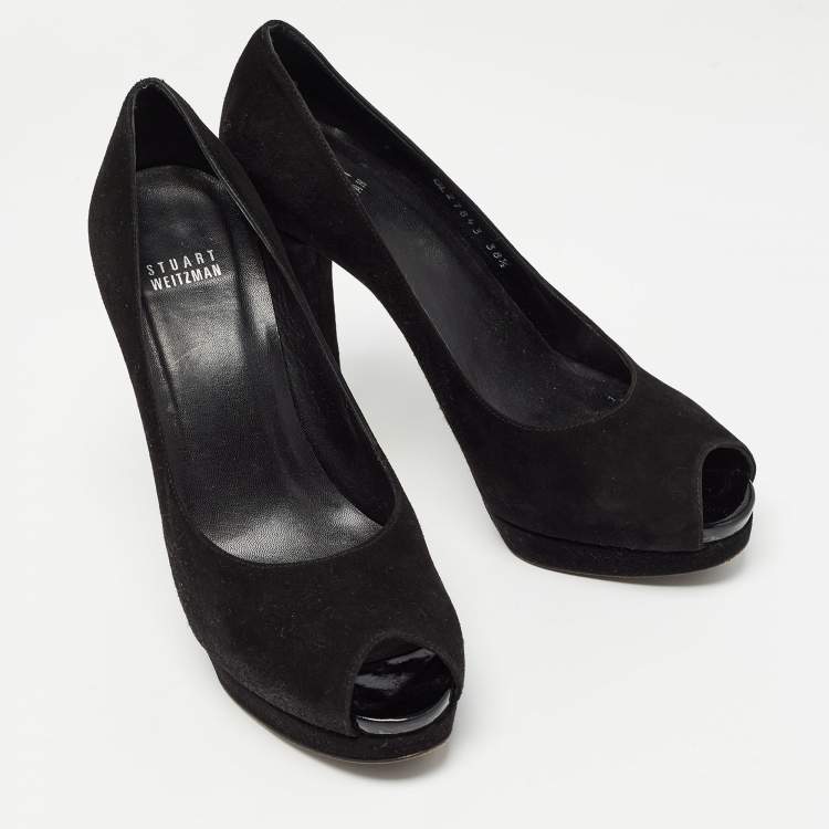 Pre Owned Stuart Weitzman Black Suede Peep Toe Pumps Size 38.5