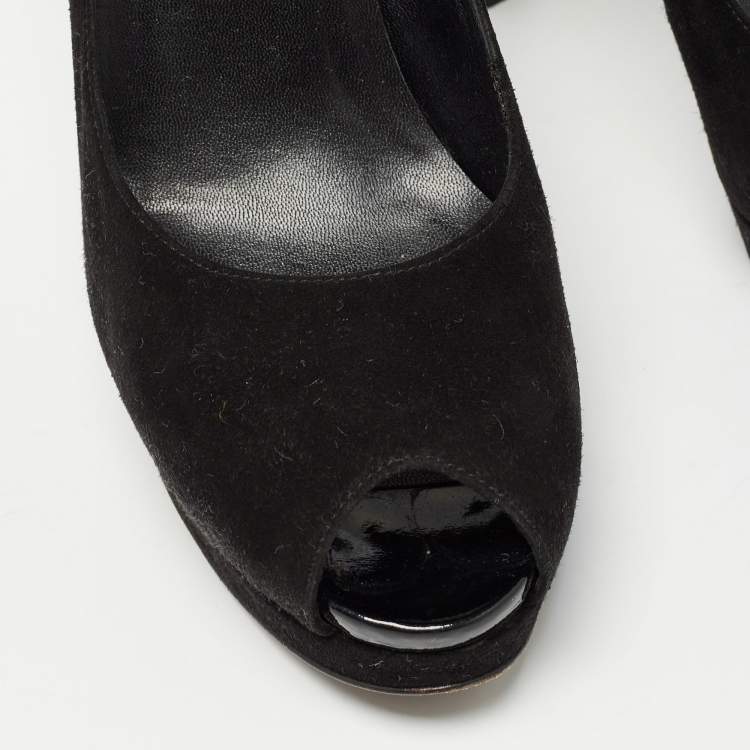 Pre Owned Stuart Weitzman Black Suede Peep Toe Pumps Size 38.5