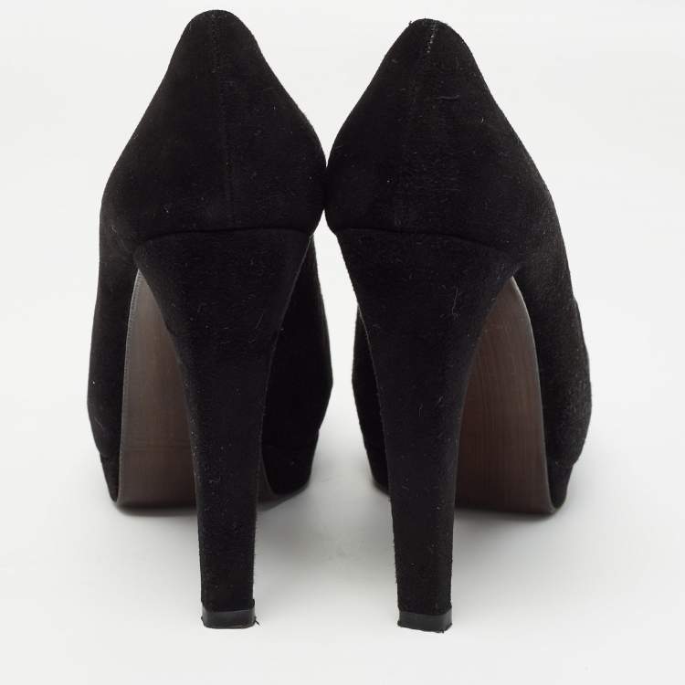 Pre Owned Stuart Weitzman Black Suede Peep Toe Pumps Size 38.5