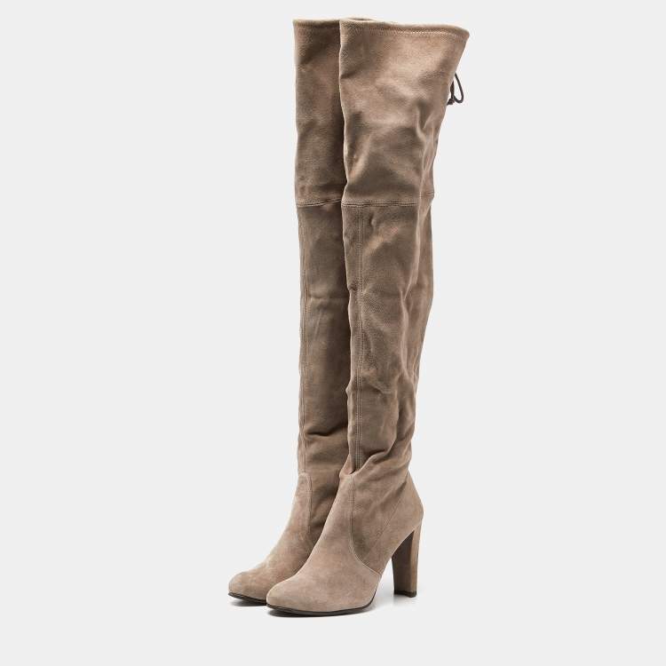 Pre Owned Stuart Weitzman Grey Suede Over The Knee Length Boots Size 38.5