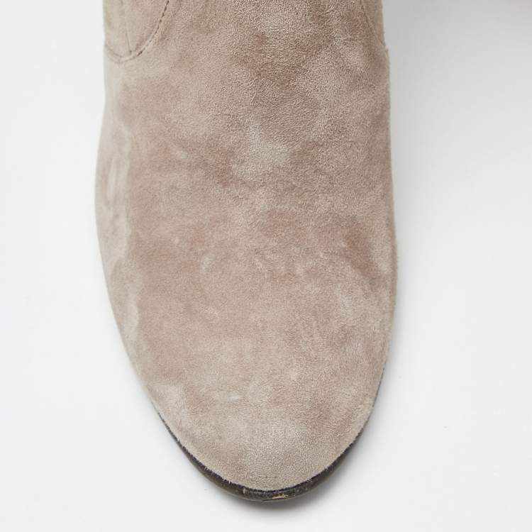 Pre Owned Stuart Weitzman Grey Suede Over The Knee Length Boots Size 38.5