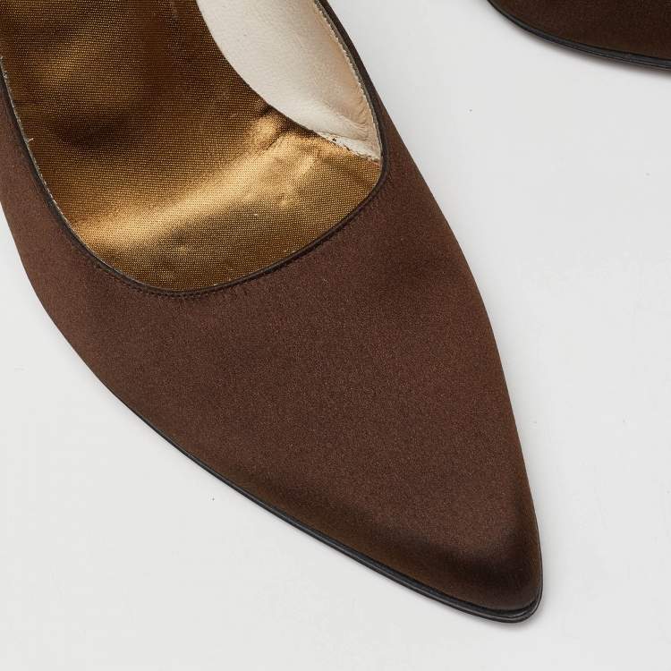 Pre Owned Stuart Weitzman Brown Satin Pointed Toe Pumps Size 39.5