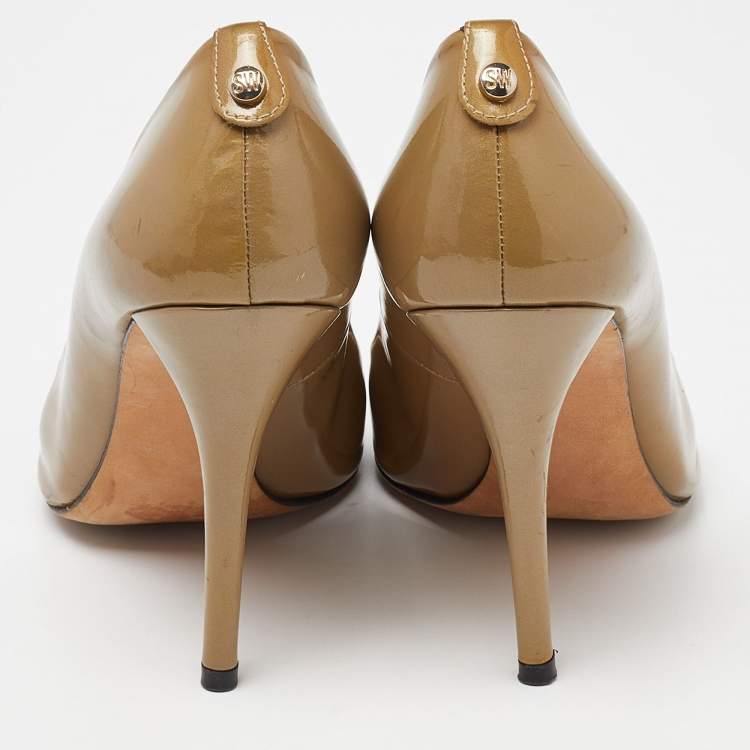 Pre Owned Stuart Weitzman Beige Patent Leather Peep Toe Pumps Size 41