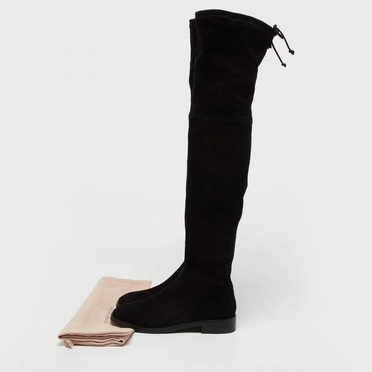 Pre Owned Stuart Weitzman Black Suede Lowland Over The Knee Boots Size 37.5