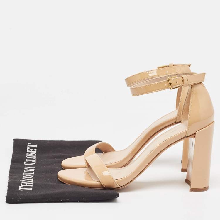 Pre Owned Stuart Weitzman Beige Patent Ankle Strap Sandals Size 36.5