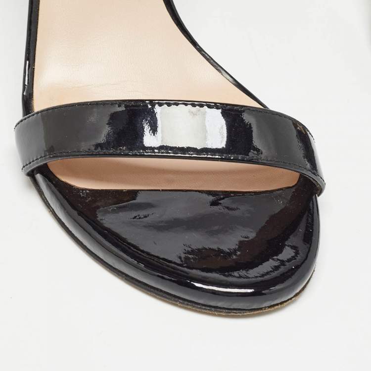 Pre Owned Stuart Weitzman Black Patent Ankle Strap Sandals Size 39.5