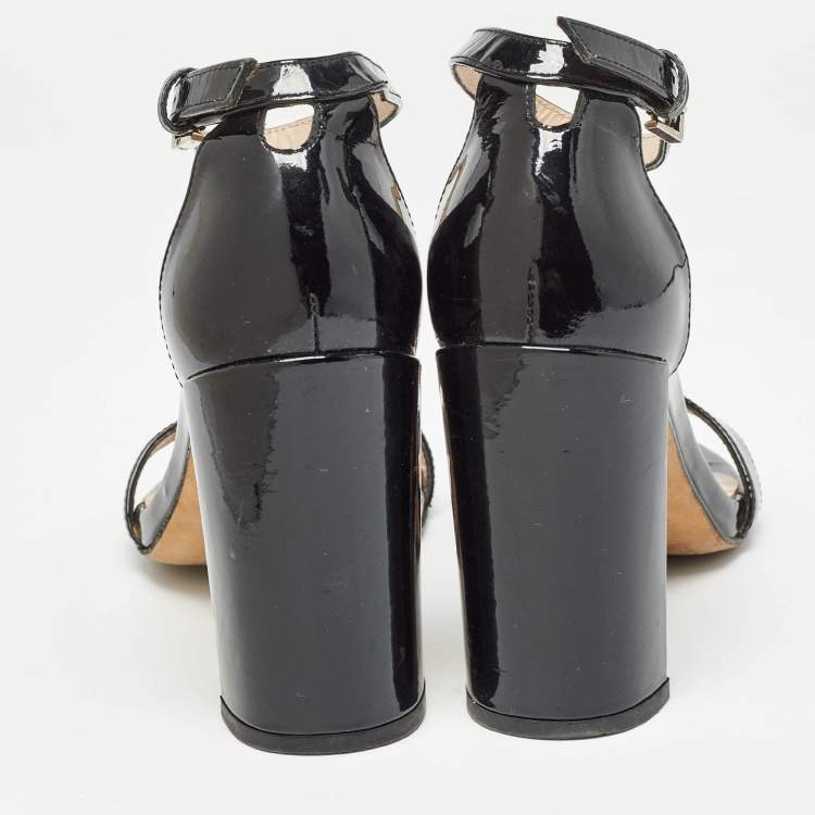 Pre Owned Stuart Weitzman Black Patent Ankle Strap Sandals Size 39.5
