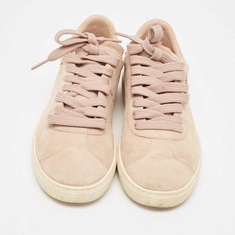 Pre Owned Stuart Weitzman Dusty Pink Suede Low Top Sneakers Size 36.5